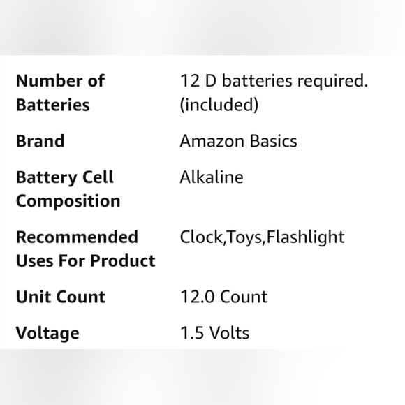 Amazon Basics 12-Pack D Cell Alkaline All-Purpose Batteries, 1.5 Volt - New - Picture 5 of 5